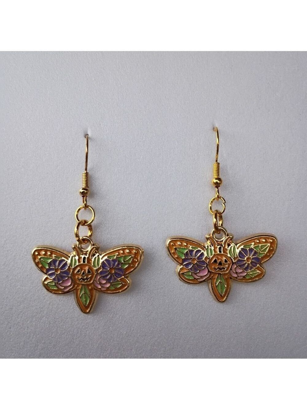 2/$10 Handmade Gold Tone Pumpkin Moth Butterfly Earrings Set